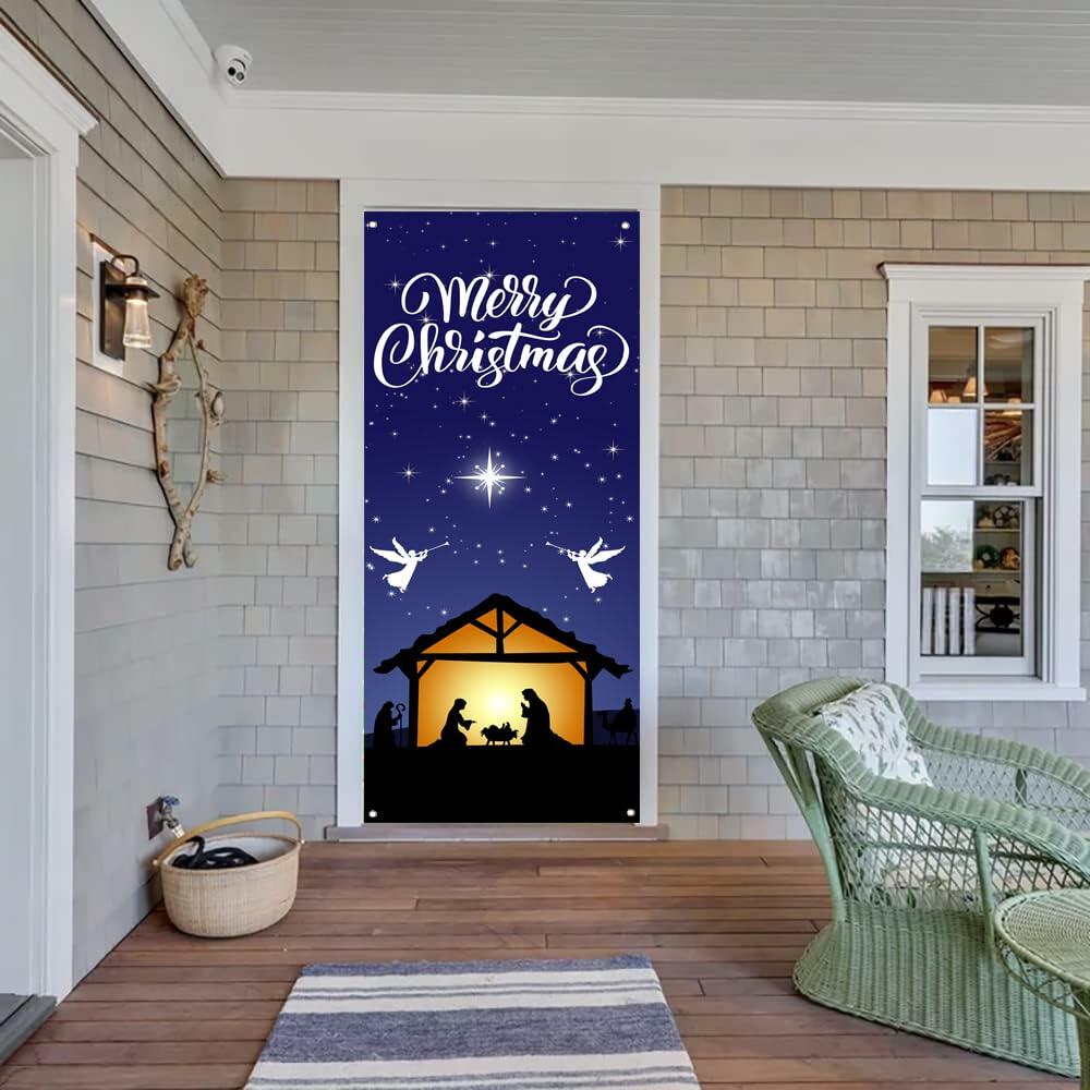 Nezfor Holy Night Nativity Door Cover Banner 71x29.5in Outdoor Christmas