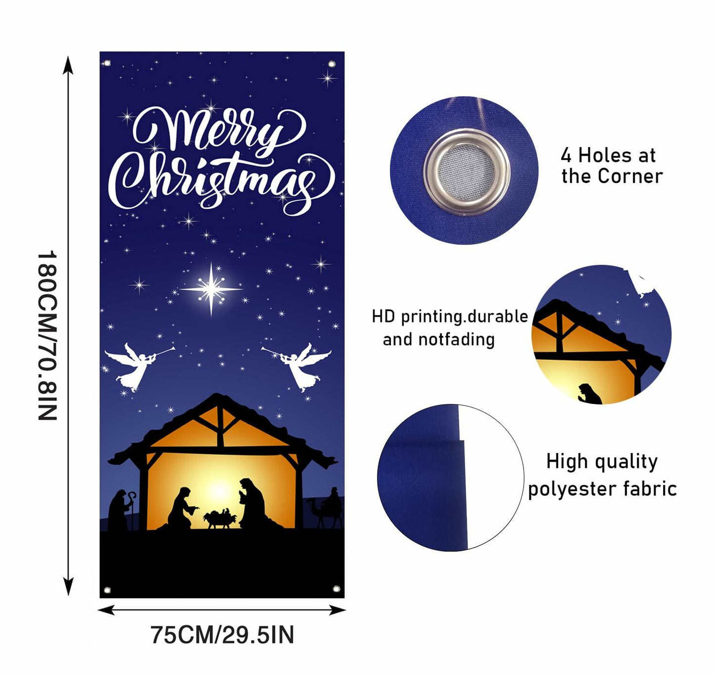 Nezfor Holy Night Nativity Door Cover Banner 71x29.5in Outdoor Christmas