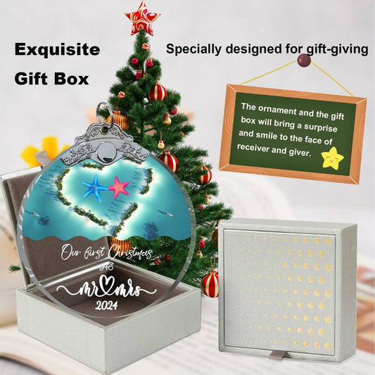 Just Married 3" Glass Ornament 2024 Wedding Couple Gift with Gift Box