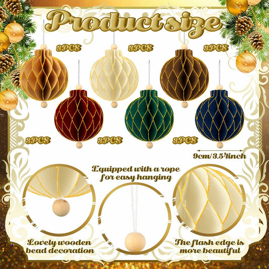 Watersay 18 Pc Glitter Christmas Honeycomb Ornaments Vintage Neutral Decor