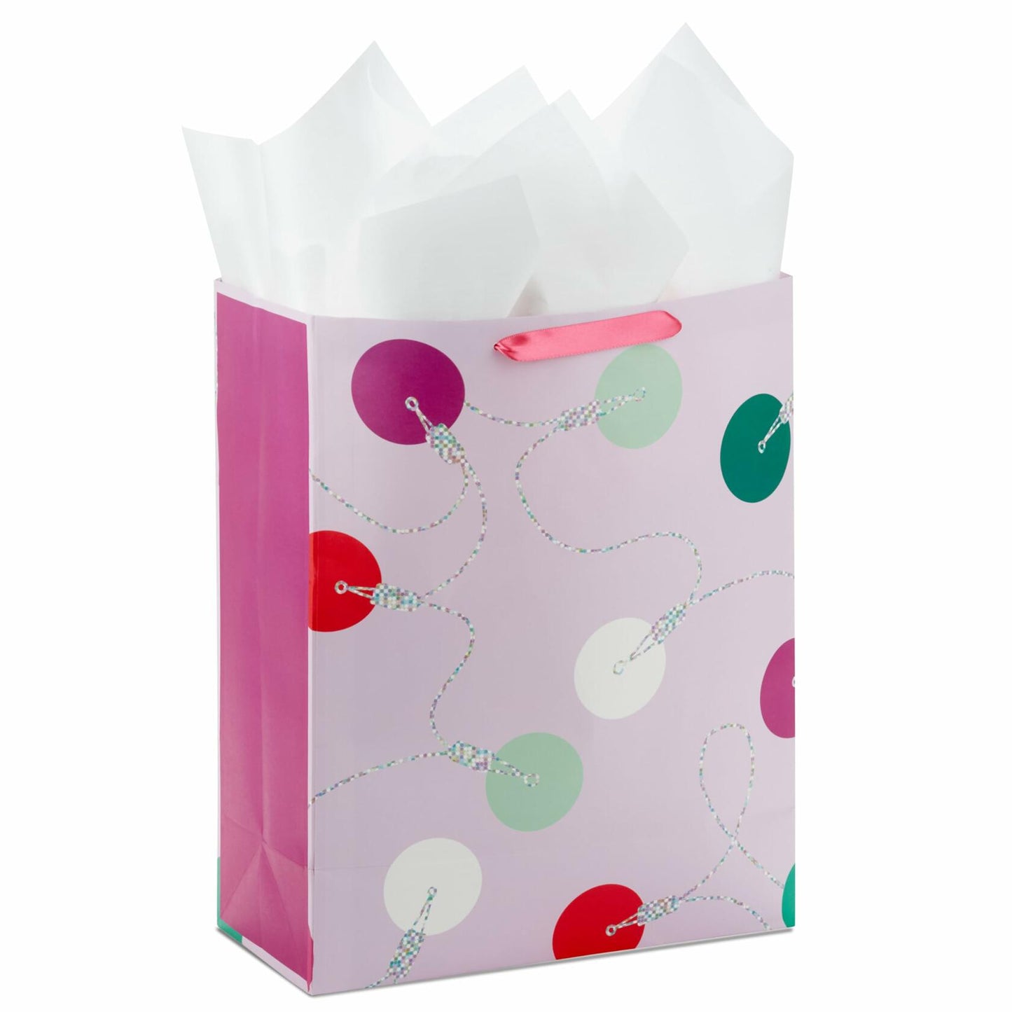 Hallmark 15" Extra Large Holiday Gift Bag Trendy Lights Pink with Tissue & Tag