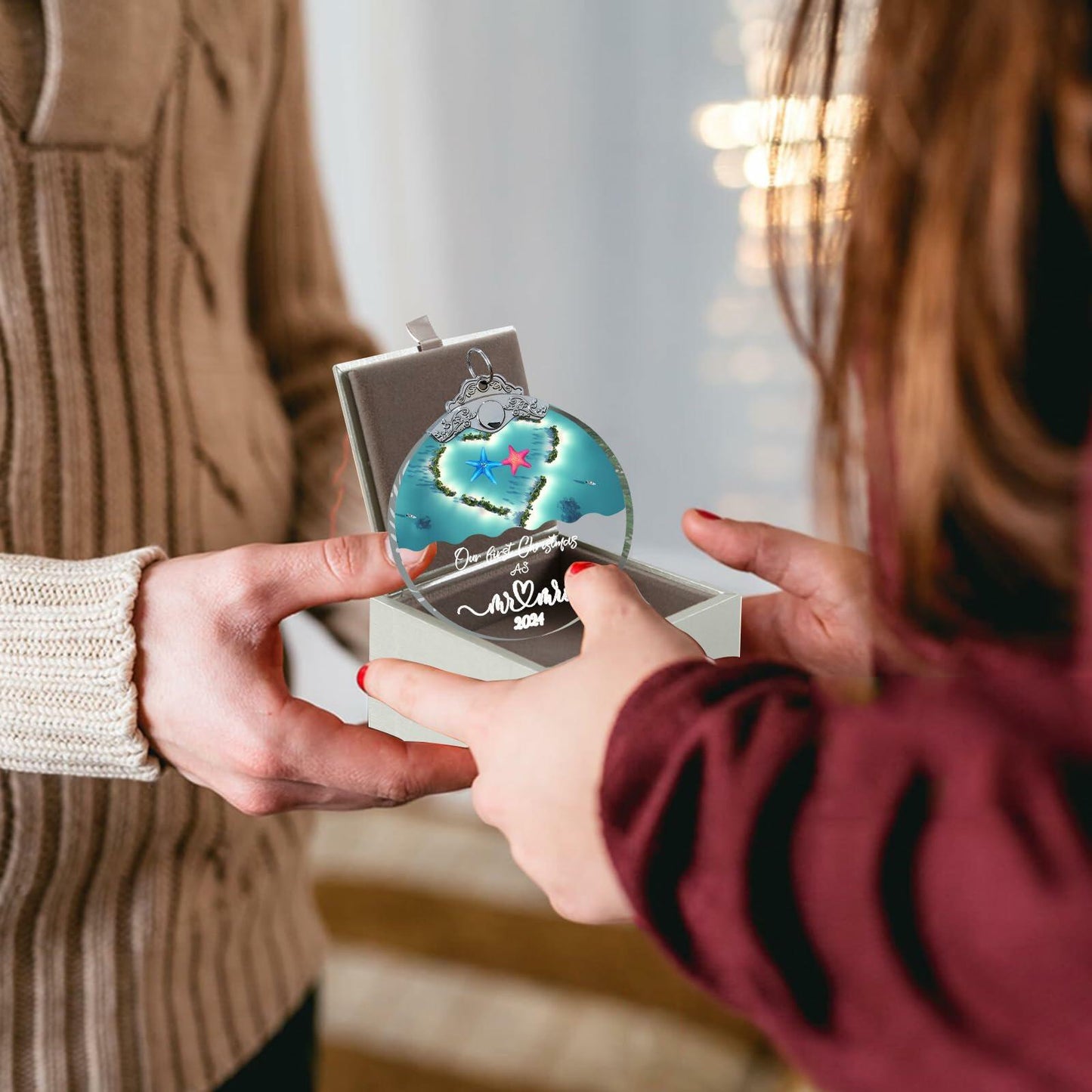 Just Married 3" Glass Ornament 2024 Wedding Couple Gift with Gift Box