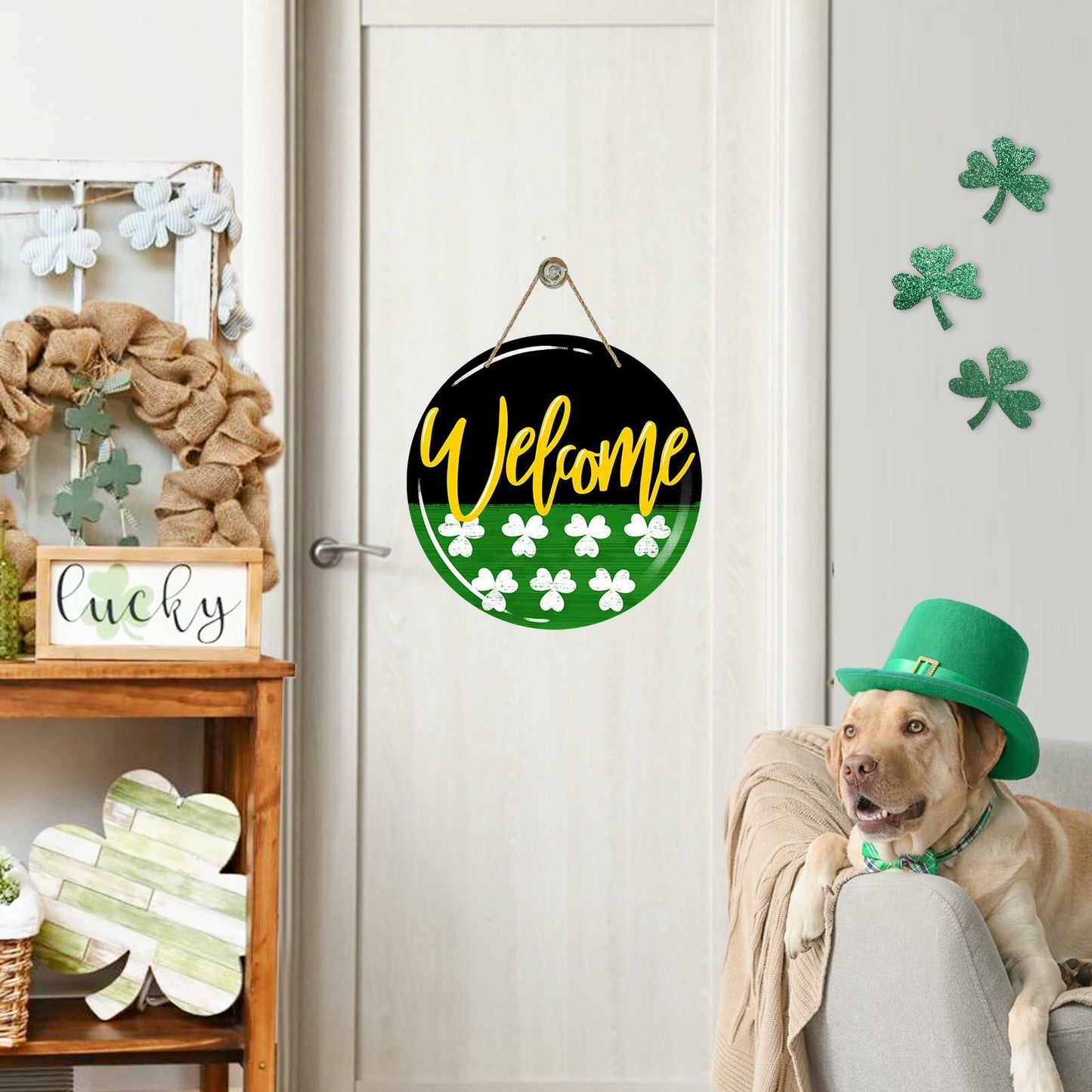 Bolisom St. Patrick's Day Shamrock Wood Door Sign Outdoor Porch Decor