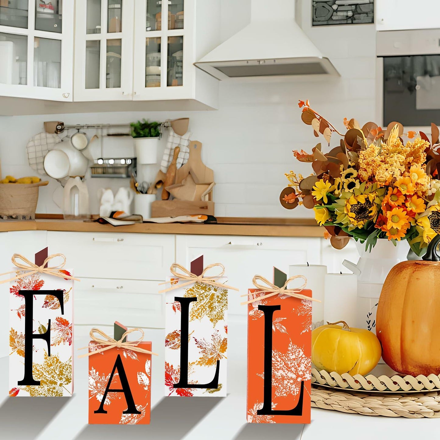 4 PCS Autumn Wood Sign Fall Decor Farmhouse Harvest Thanksgiving Indoor