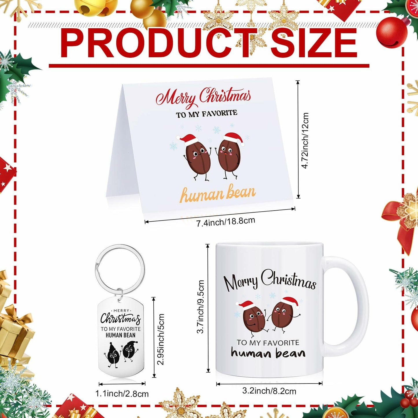 Baderke 3-Piece Christmas Gift Set 11oz Coffee Cup Keychain Card