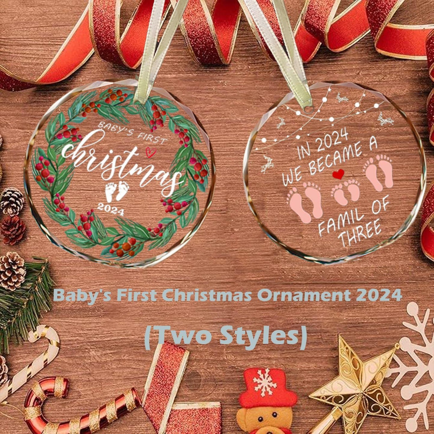 First Christmas Ornament 2024 Clear Glass Newborn Baby Keepsake Girls Boys