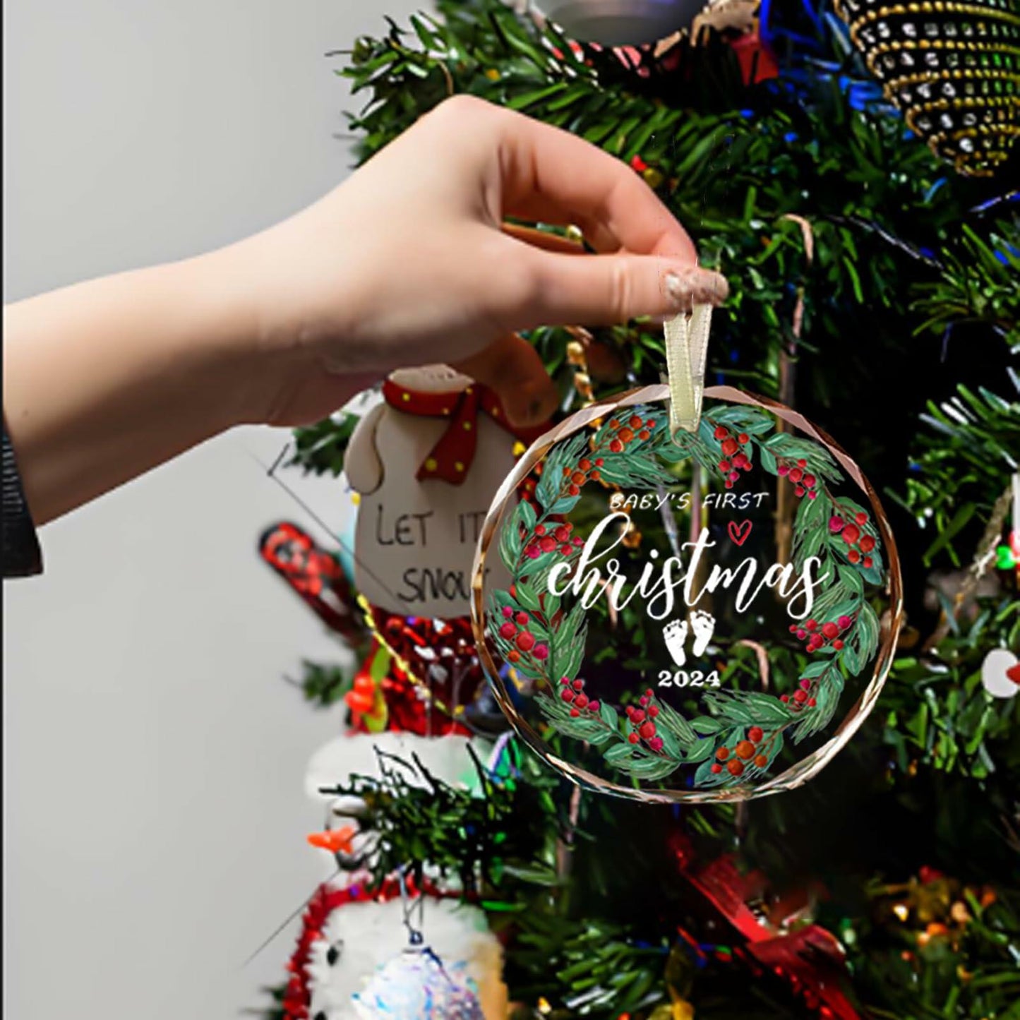 First Christmas Ornament 2024 Clear Glass Newborn Baby Keepsake Girls Boys