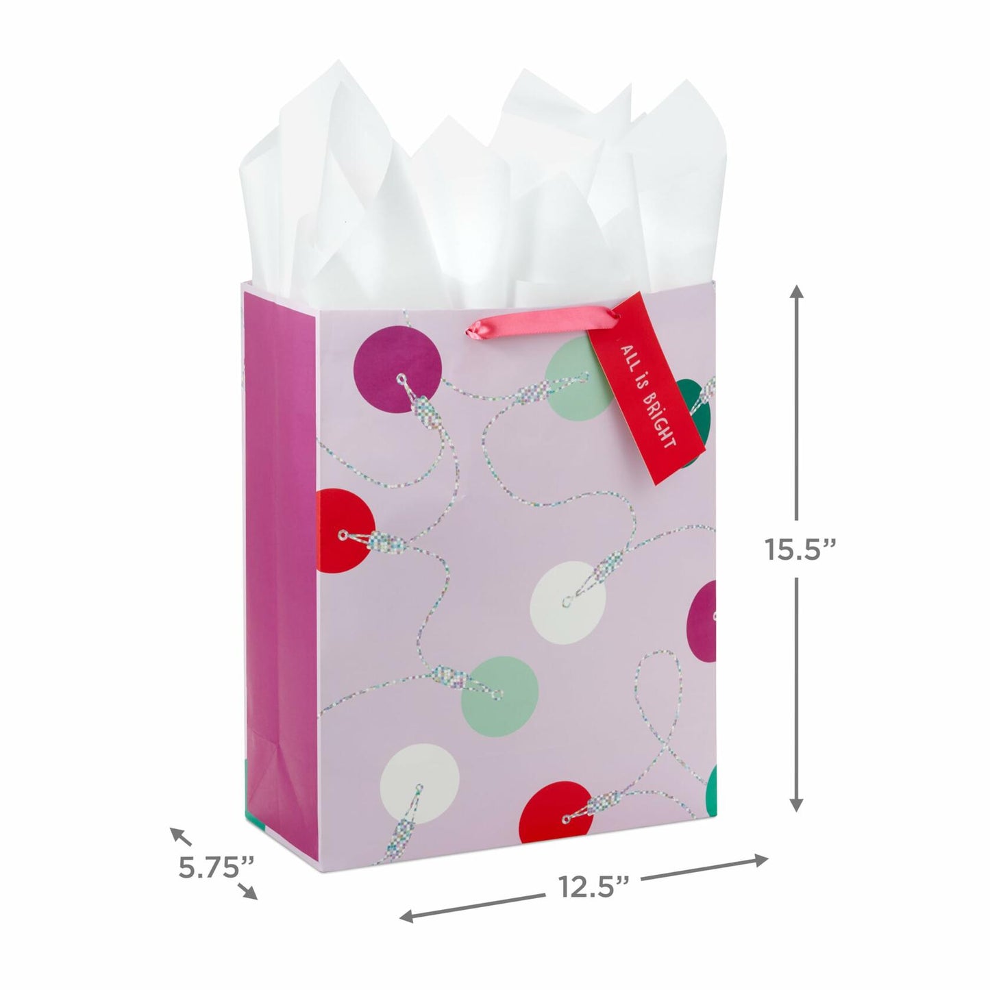 Hallmark 15" Extra Large Holiday Gift Bag Trendy Lights Pink with Tissue & Tag