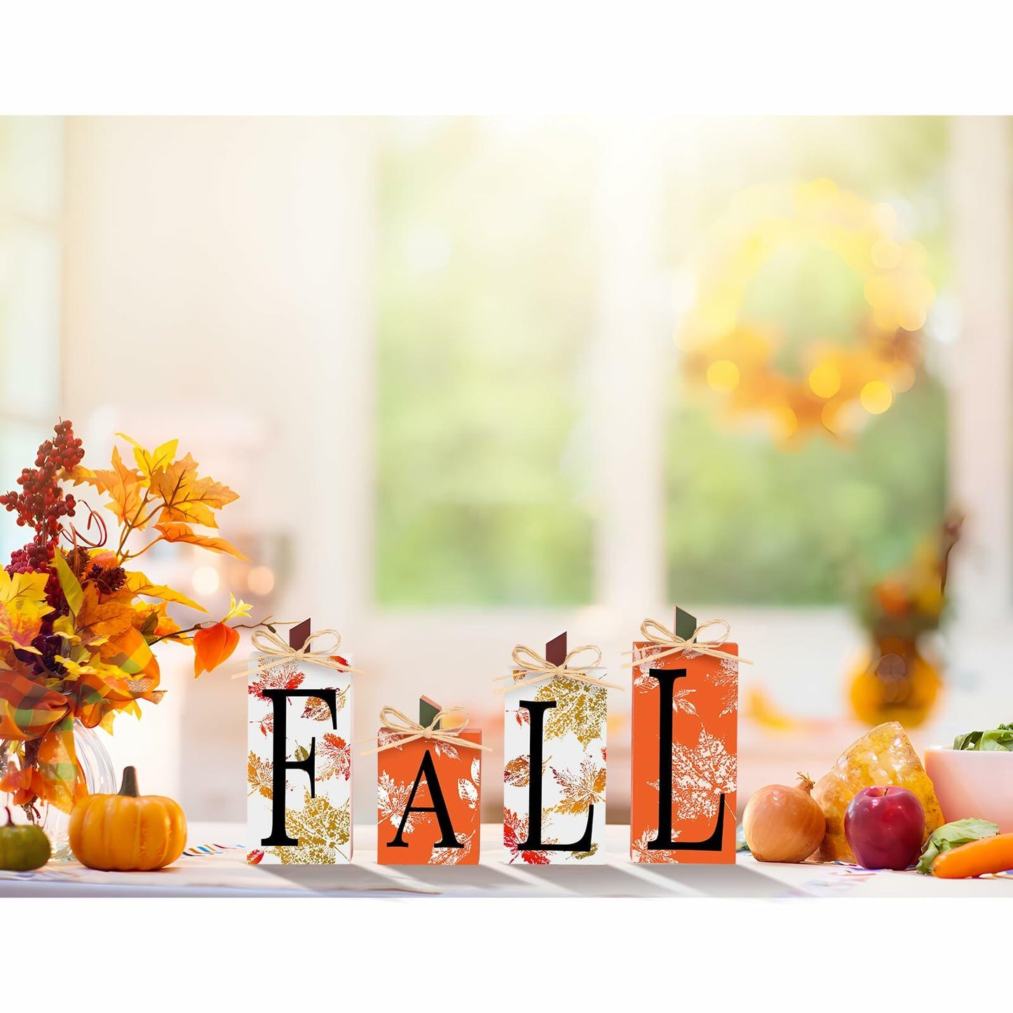 4 PCS Autumn Wood Sign Fall Decor Farmhouse Harvest Thanksgiving Indoor