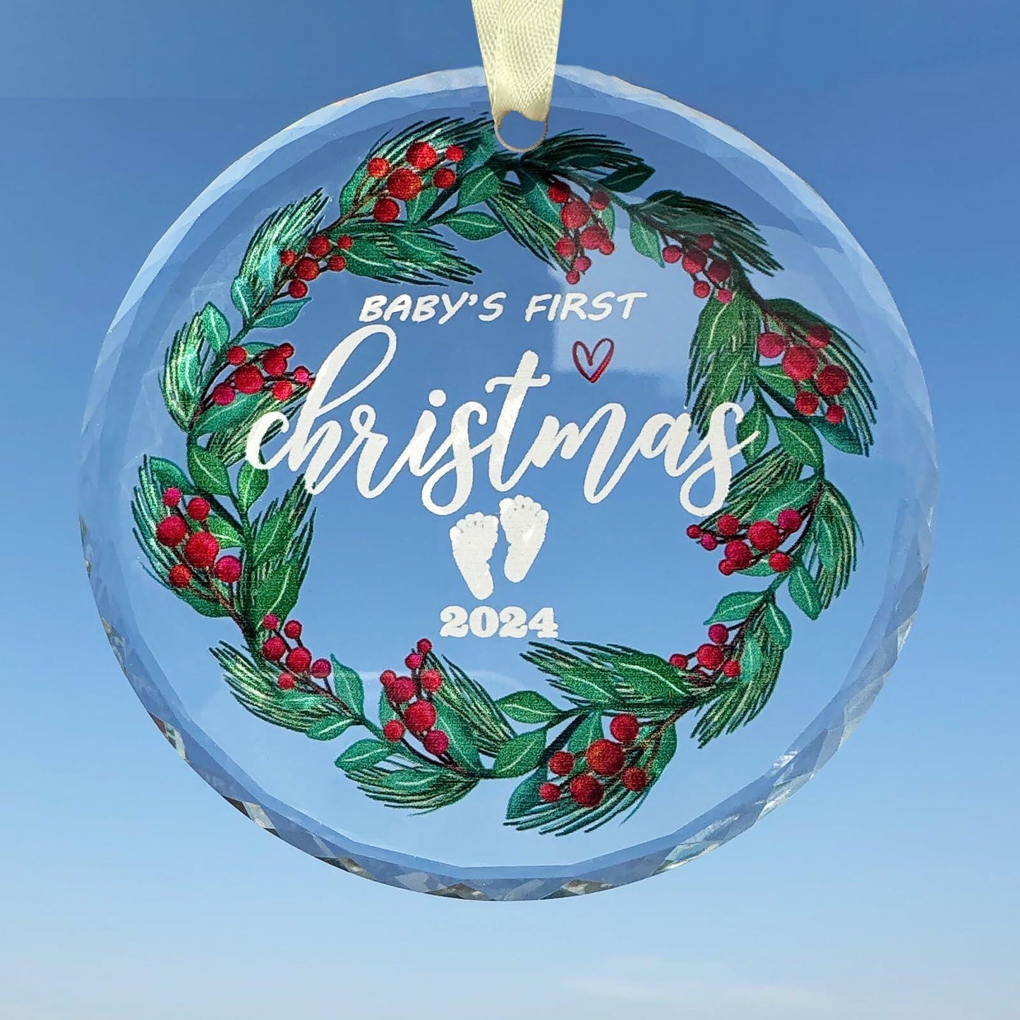 First Christmas Ornament 2024 Clear Glass Newborn Baby Keepsake Girls Boys