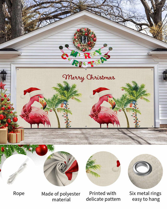 Garage Door Banner Merry Christmas Outdoor Decor Linen Texture 7x8 Ft