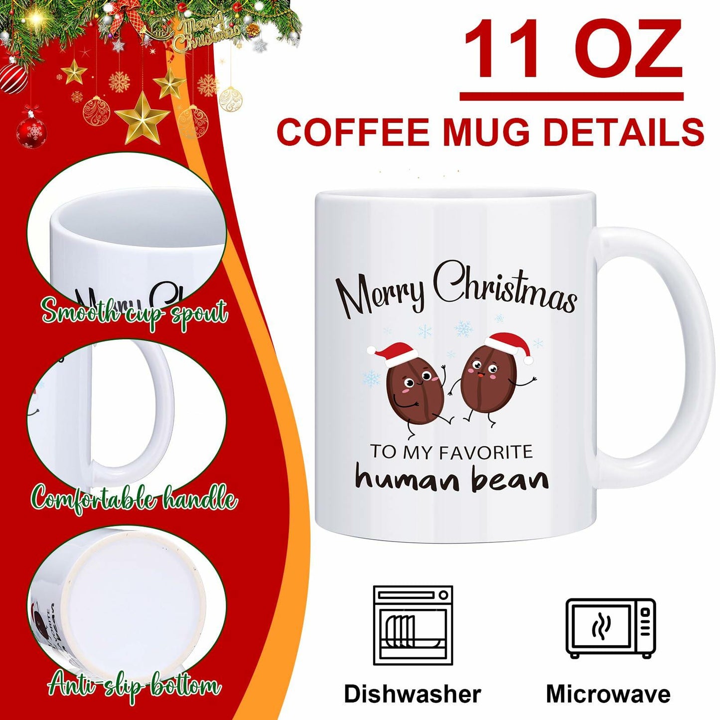 Baderke 3-Piece Christmas Gift Set 11oz Coffee Cup Keychain Card