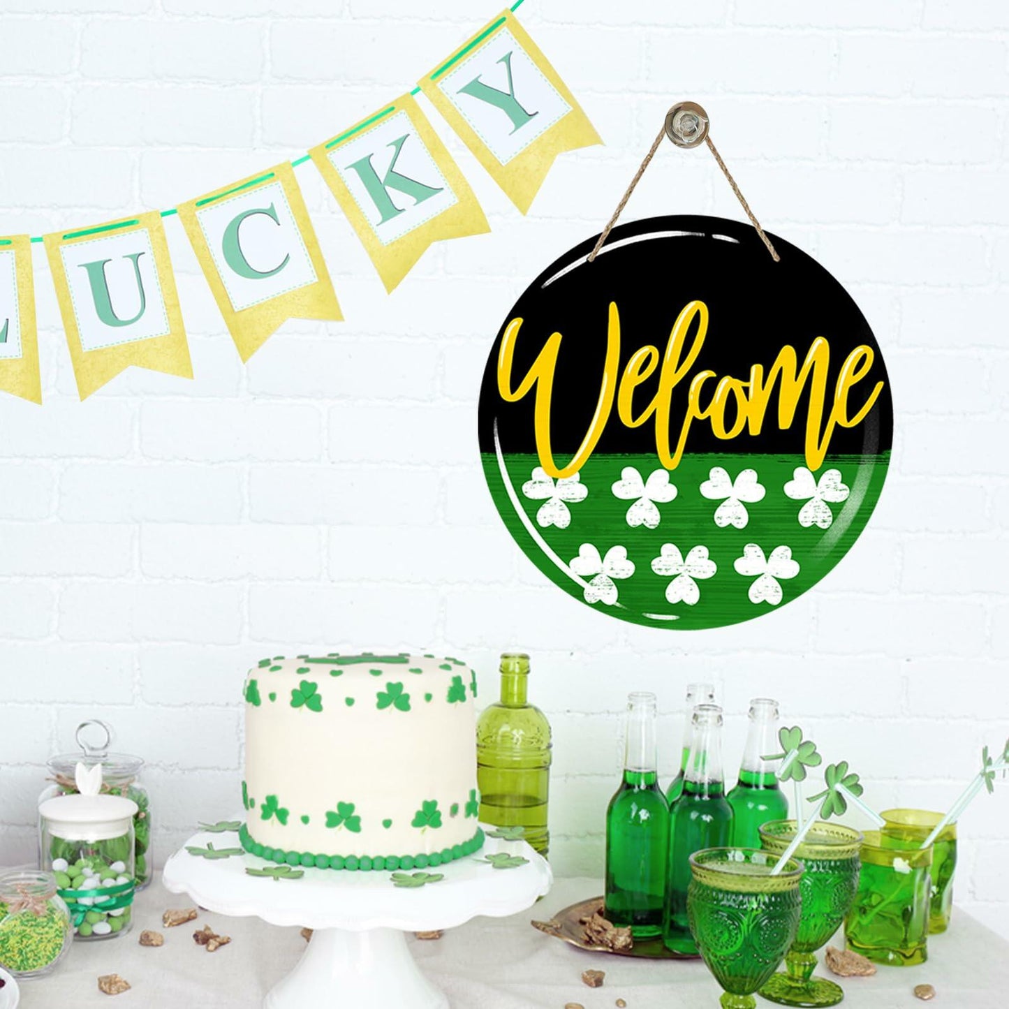 Bolisom St. Patrick's Day Shamrock Wood Door Sign Outdoor Porch Decor