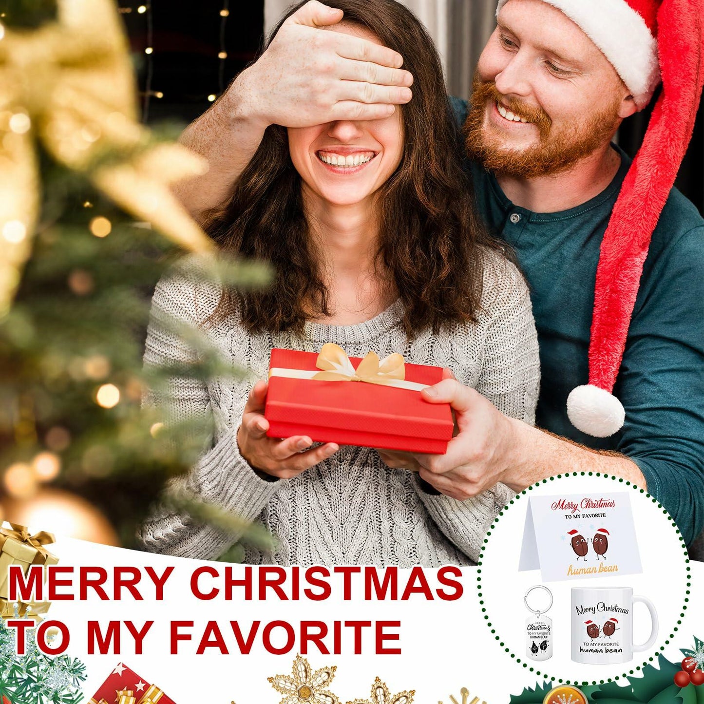 Baderke 3-Piece Christmas Gift Set 11oz Coffee Cup Keychain Card
