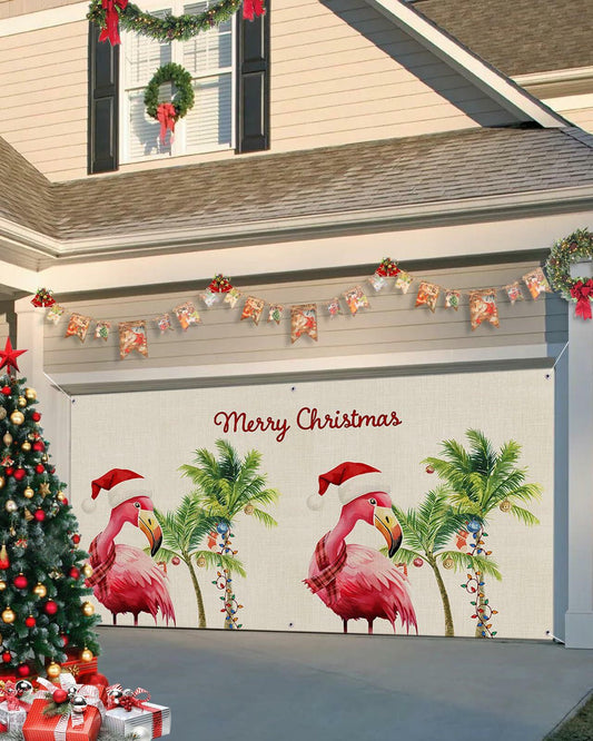 Garage Door Banner Merry Christmas Outdoor Decor Linen Texture 7x8 Ft