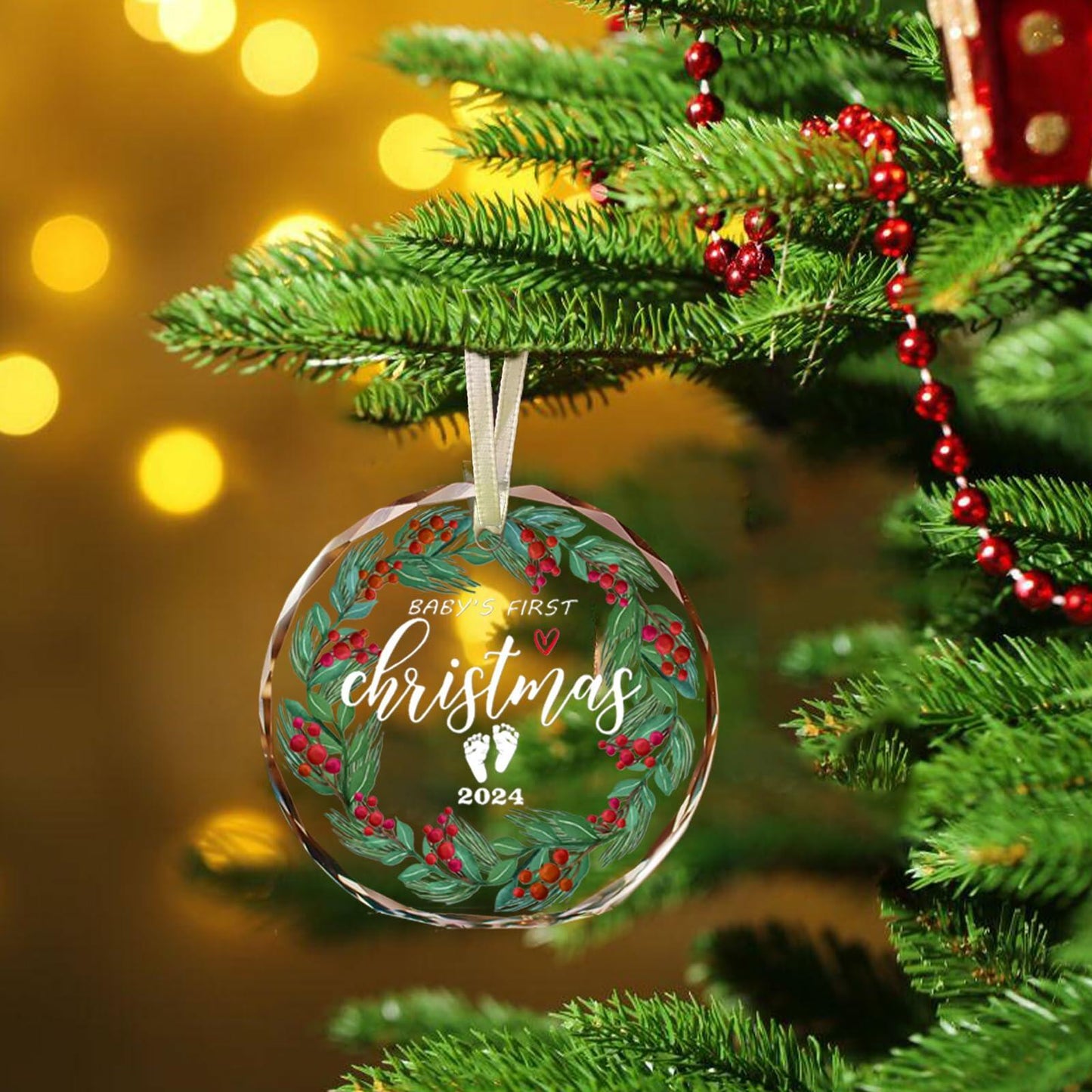First Christmas Ornament 2024 Clear Glass Newborn Baby Keepsake Girls Boys