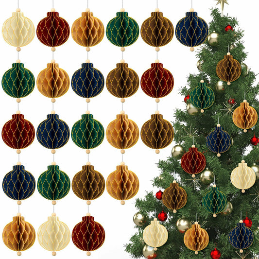 Watersay 18 Pc Glitter Christmas Honeycomb Ornaments Vintage Neutral Decor
