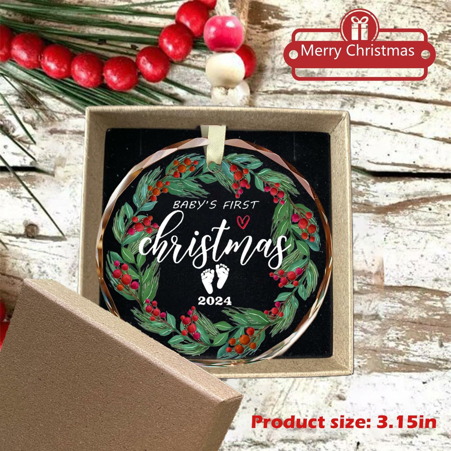 First Christmas Ornament 2024 Clear Glass Newborn Baby Keepsake Girls Boys