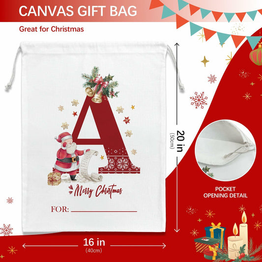 DSHFG Christmas Initial Personalized Drawstring Gift Bag for Women Red
