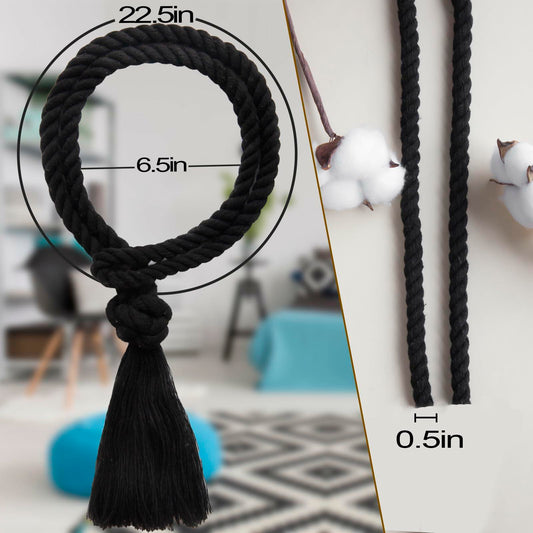 Rustic Cotton Rope Curtain Tiebacks Macrame Boho Style 4 Pack