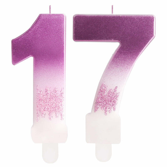 Zi Lan MGJJB-17 Rose Pink Gradient Number 17 Birthday Candle Cake Topper