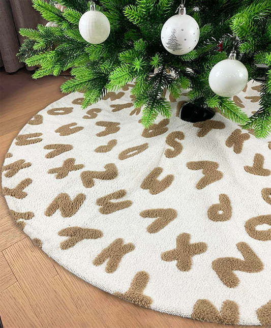 AISENO 48 Inch White Plush Alphabet Christmas Tree Skirt Faux Fur Decor