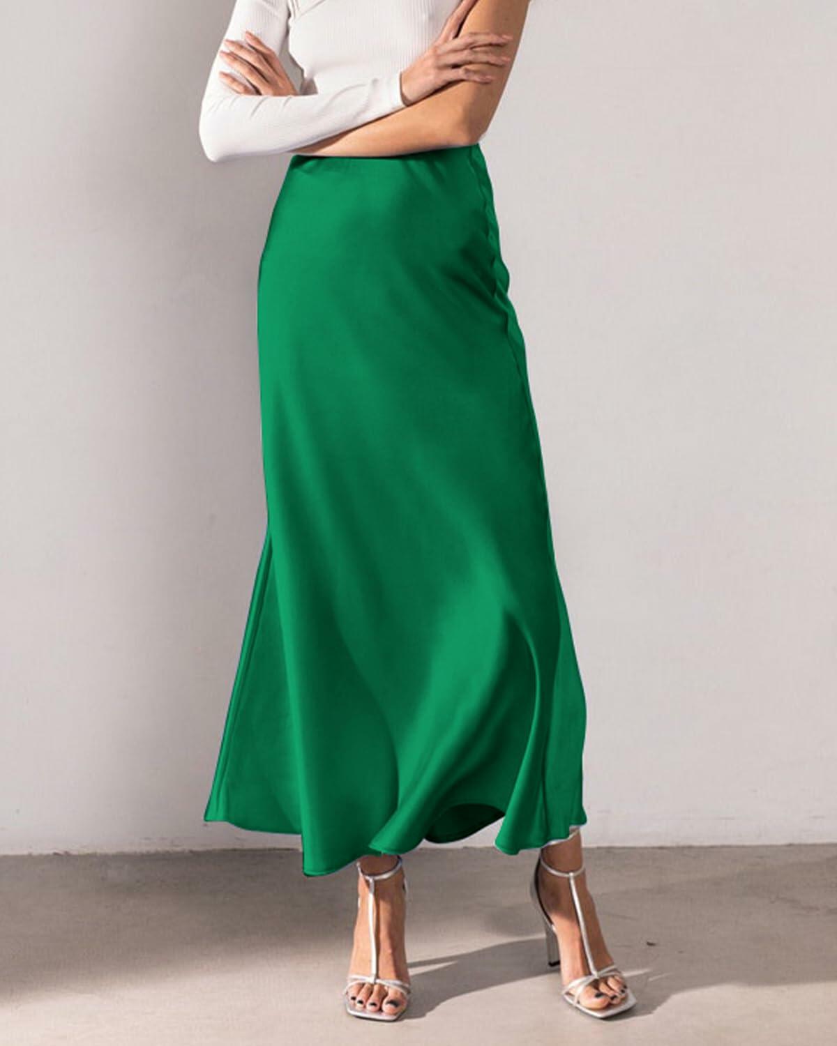 Amy Babe Satin Maxi Skirt Irish Green Elastic Waistband Size S