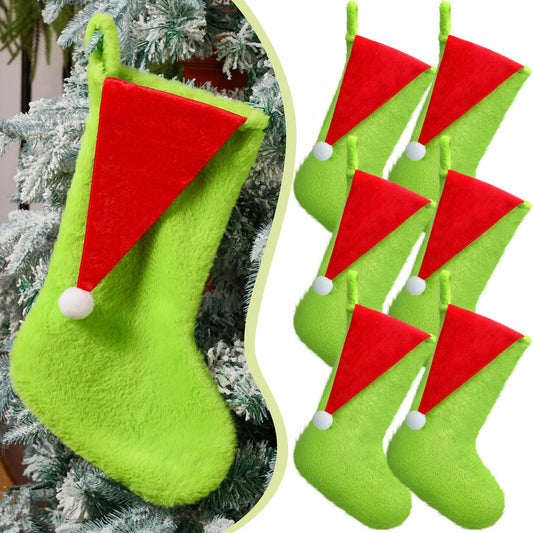 Lunmon 6pcs 18in Red Green Christmas Stockings Faux Fur Holiday Decor