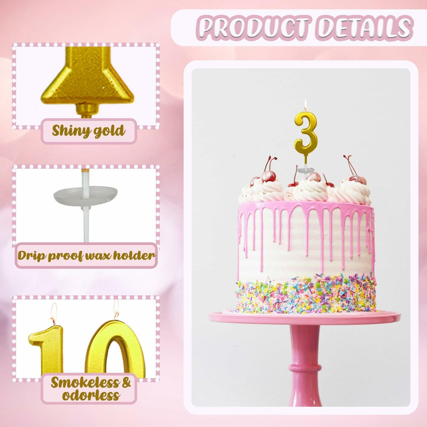 wusiyork Number 3 Birthday Candle Style A Single Unit Cake Decoration