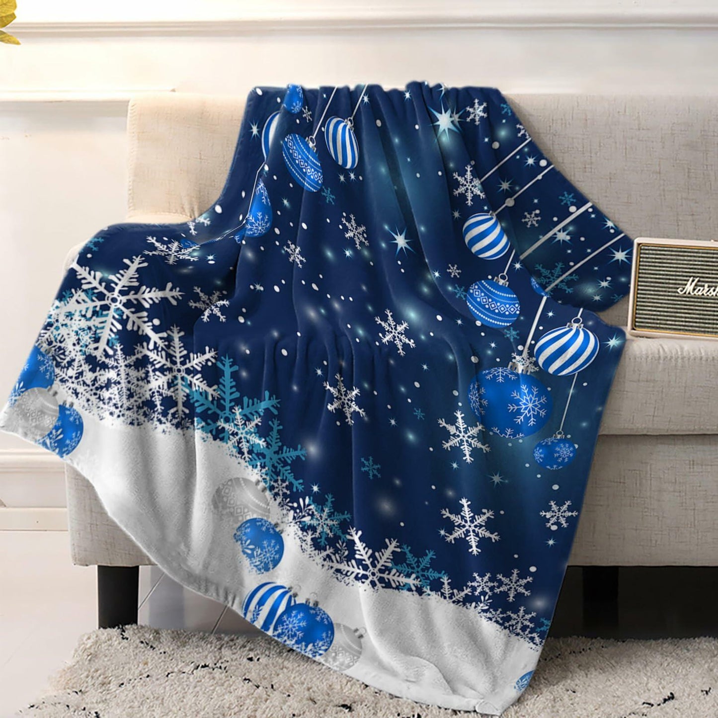 Blue Snowflake Christmas Throw Blanket Soft Cozy Fleece 40x60 Inch