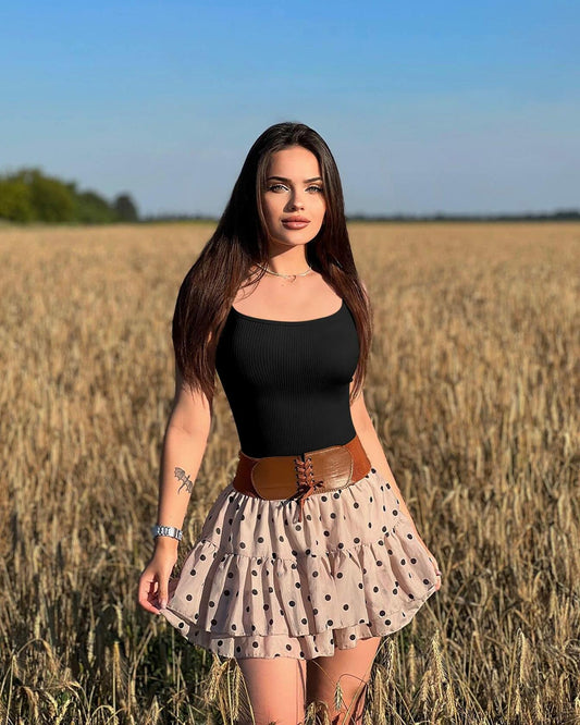 Women's 3 Pc Ribbed Adjustable Spaghetti Strap Bodysuits Black Grey Beige - L