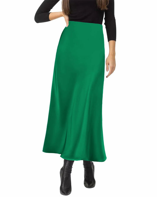 Amy Babe Satin Maxi Skirt Irish Green Elastic Waistband Size S