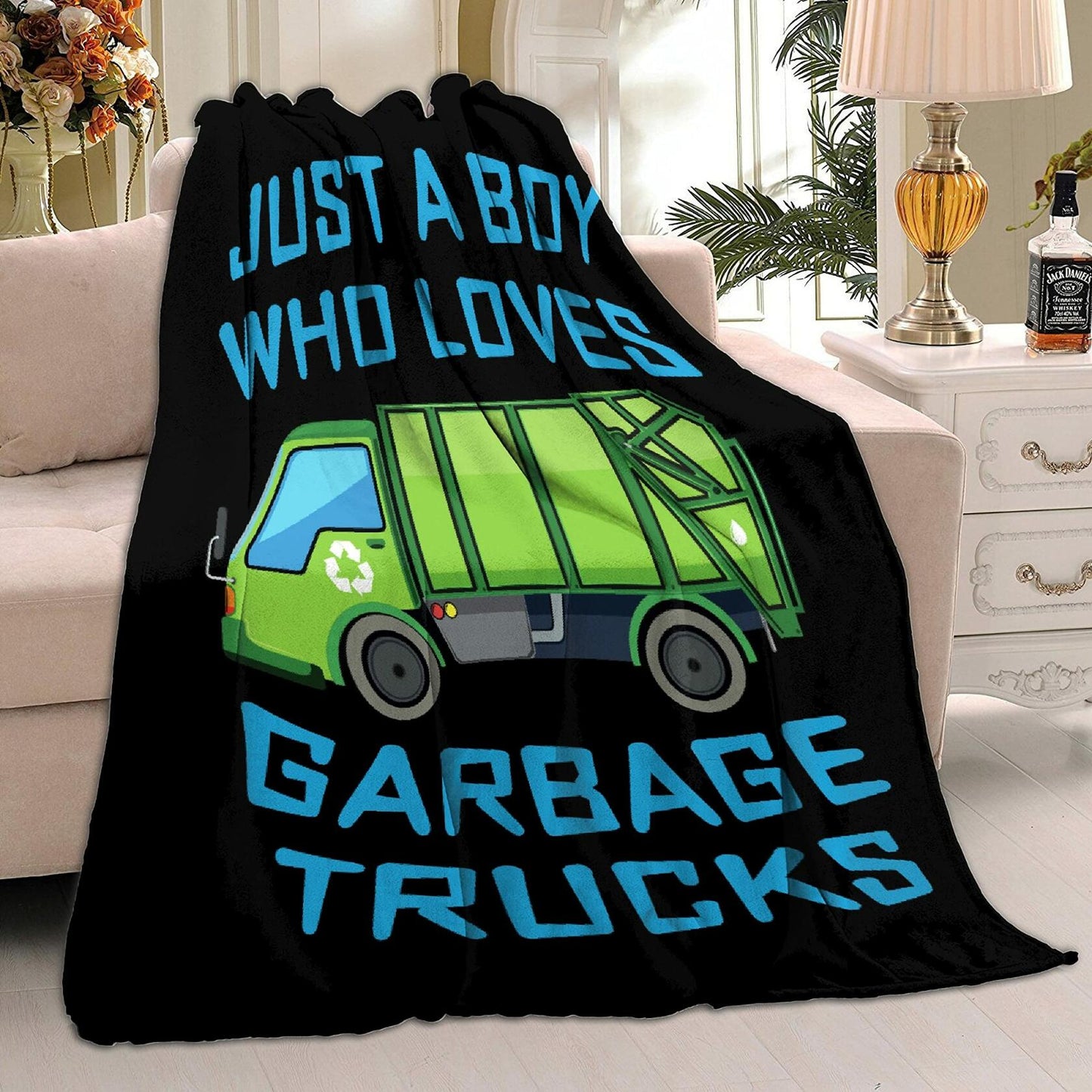 Boy Who Loves Garbage Trucks Soft Flannel Blanket Cozy 50x40 Kids Throw