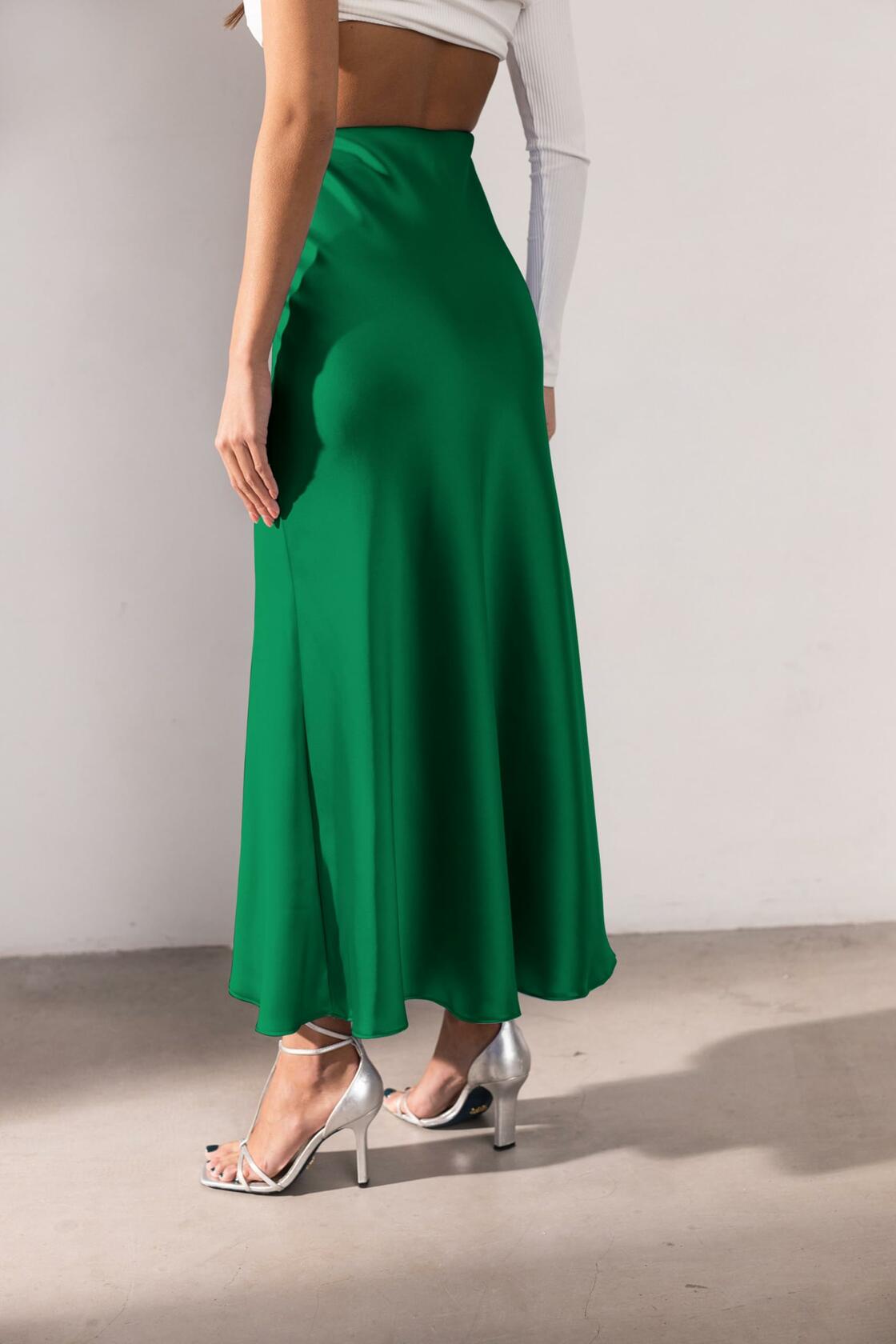 Amy Babe Satin Maxi Skirt Irish Green Elastic Waistband Size S