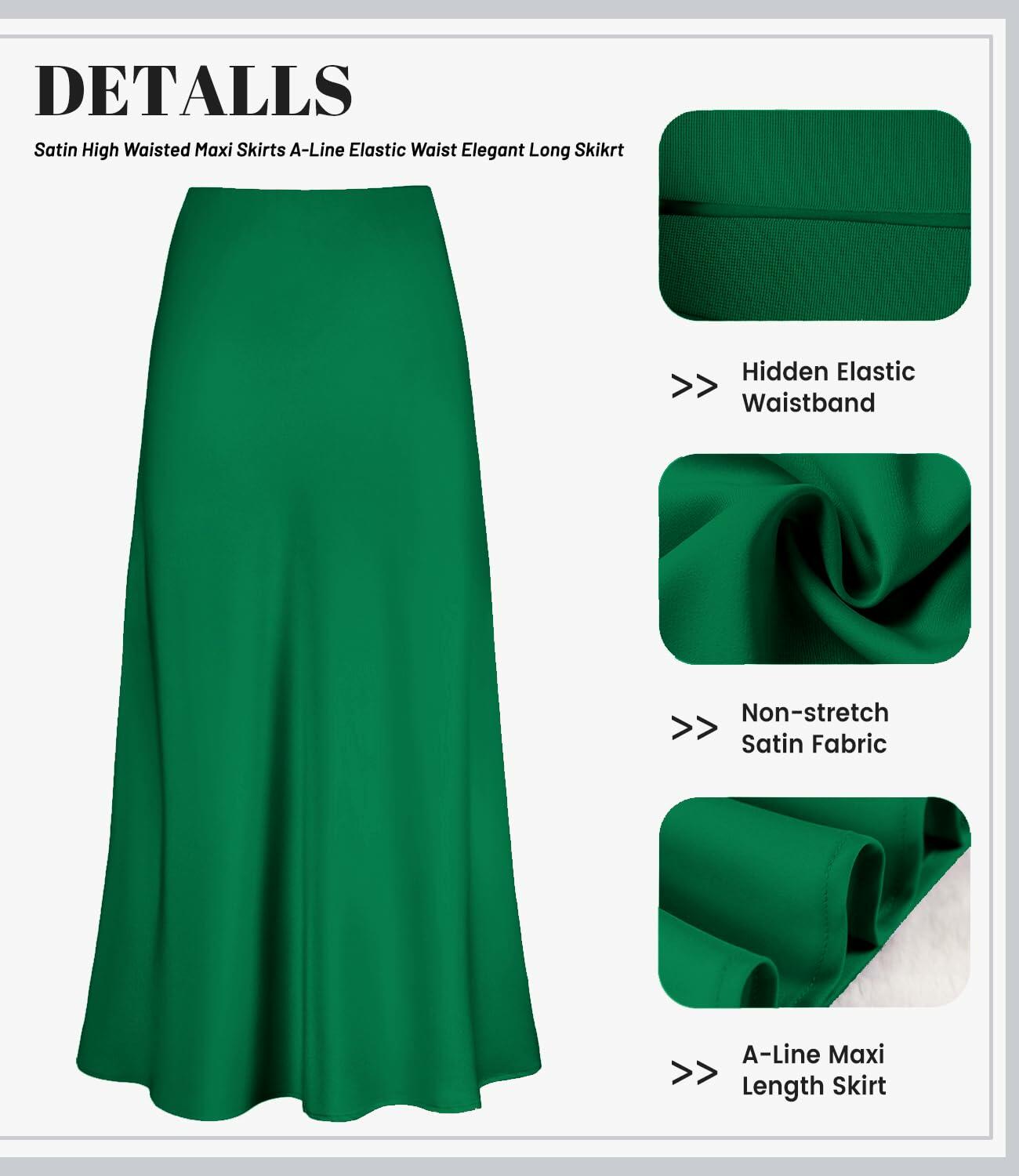Amy Babe Satin Maxi Skirt Irish Green Elastic Waistband Size S