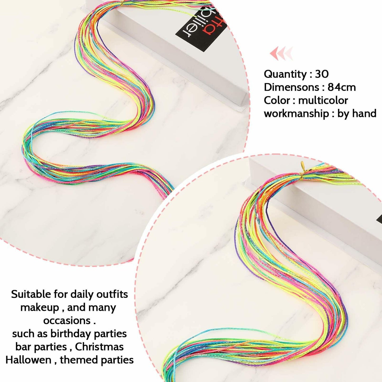 Dimeho 30pcs Hair Wrap String Braiding Hair Tie Band Bright Silver