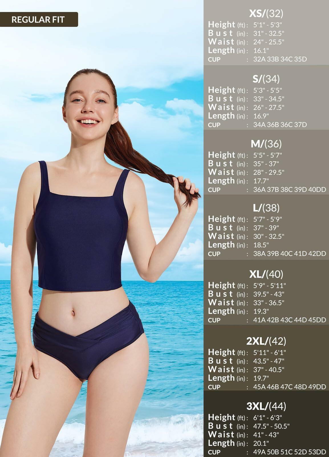 baleaf Women's Swim Top Tankini Square Neck Built-in Bra Navy Blue Size 38