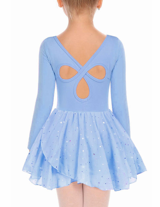 Arshiner Girls Blue Long Sleeve Ballet Leotard with Skirt Size 8-9