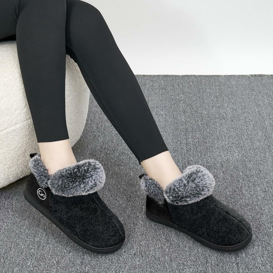 HARENCE Women's Non-Slip Memory Foam Slippers Black Size 10-10.5