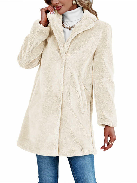 Danedvi Womens Fleece Coat Lapel Collar Warm Winter Jacket - Size XL