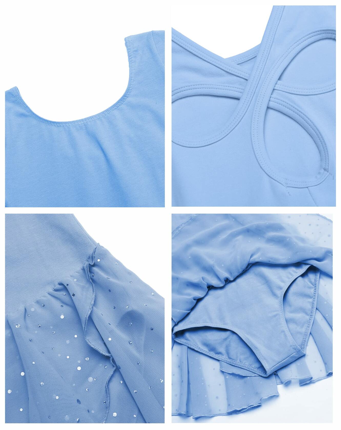 Arshiner Girls Blue Long Sleeve Ballet Leotard with Skirt Size 8-9