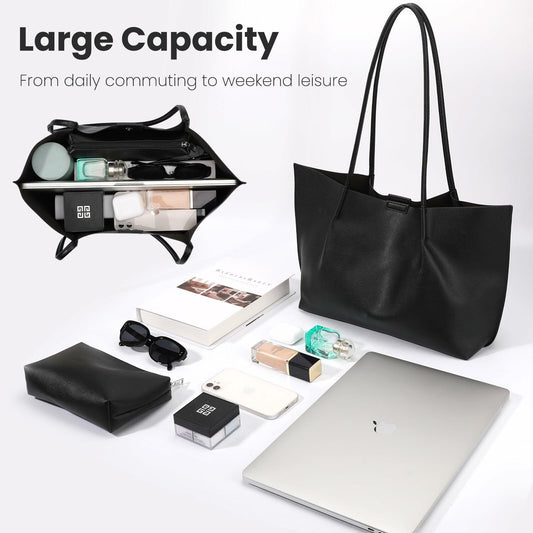 ZFZGFRCS Faux Leather Tote Bag Large Beige Handbag with Wallet