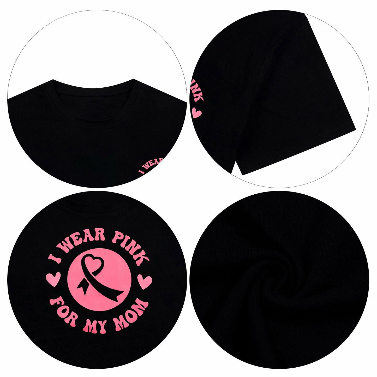 FASHGL I Wear Pink for My Mom Breast Cancer Awareness T-Shirt Pink Size M