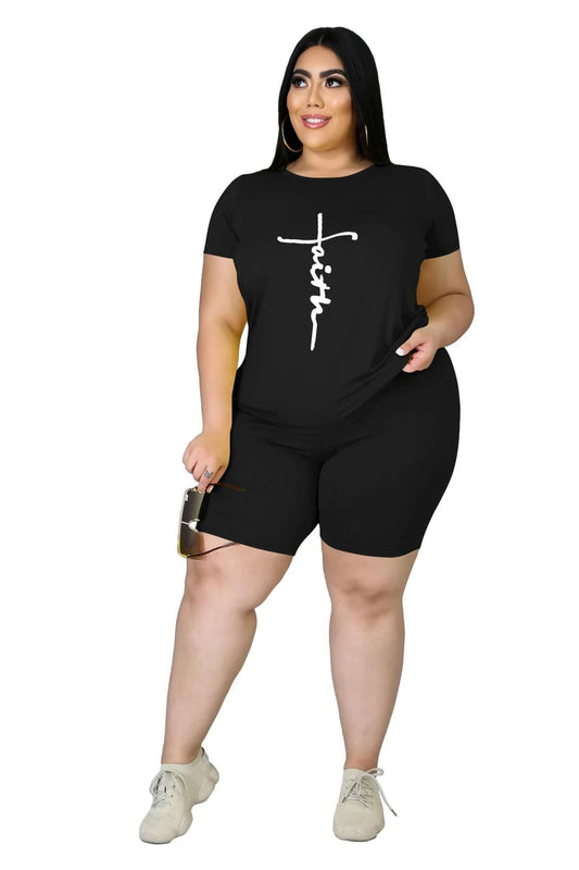 Tycorwd Plus Size 2PC Jogger Set Black Summer Casual Tracksuit Size 5-3XL