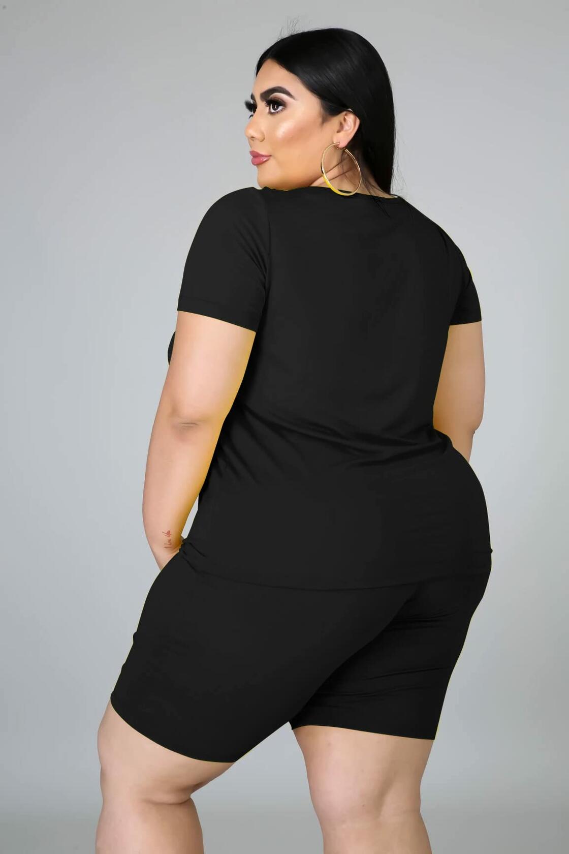 Tycorwd Plus Size 2PC Jogger Set Black Summer Casual Tracksuit Size 5-3XL