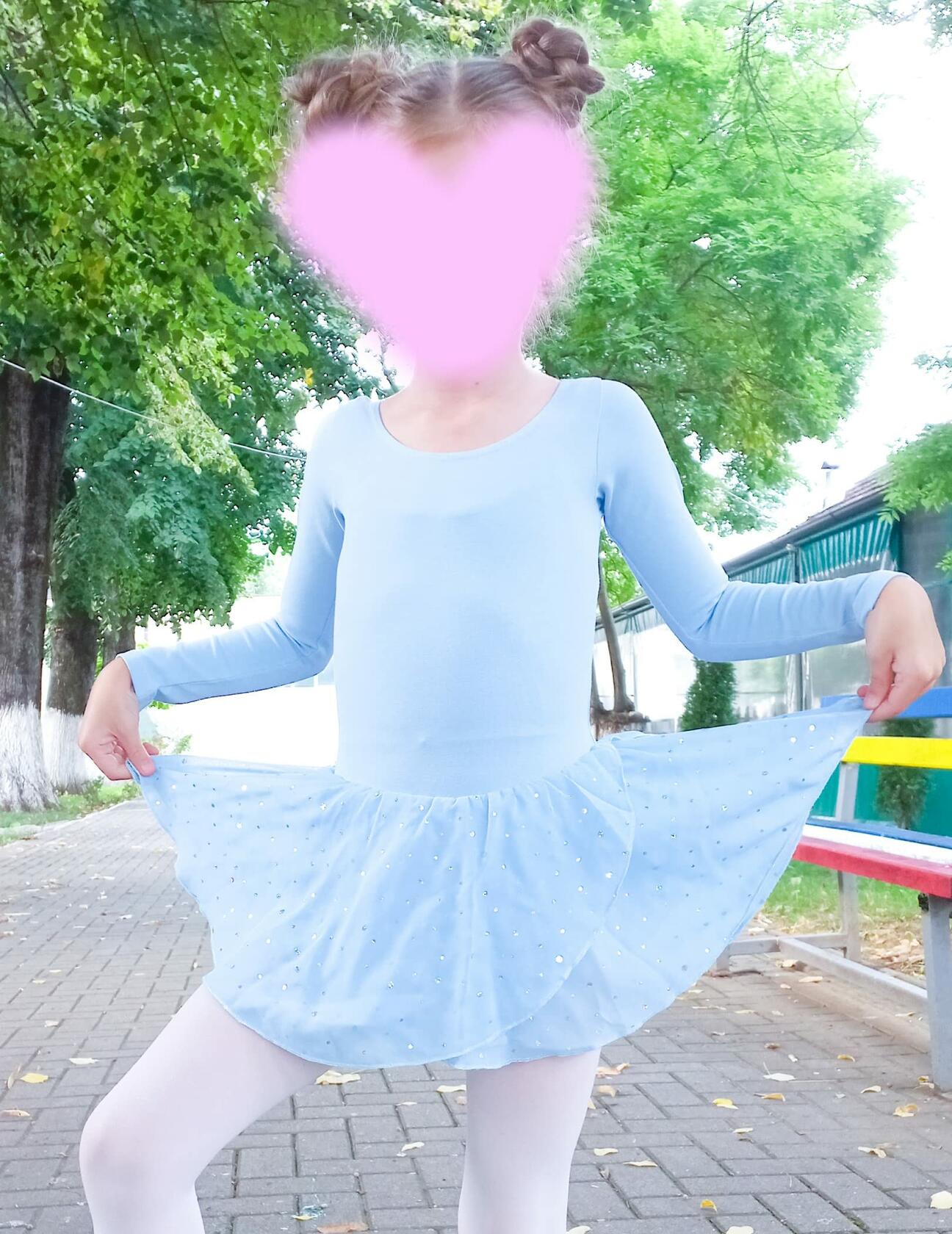 Arshiner Girls Blue Long Sleeve Ballet Leotard with Skirt Size 8-9