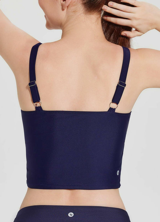 baleaf Women's Swim Top Tankini Square Neck Built-in Bra Navy Blue Size 38