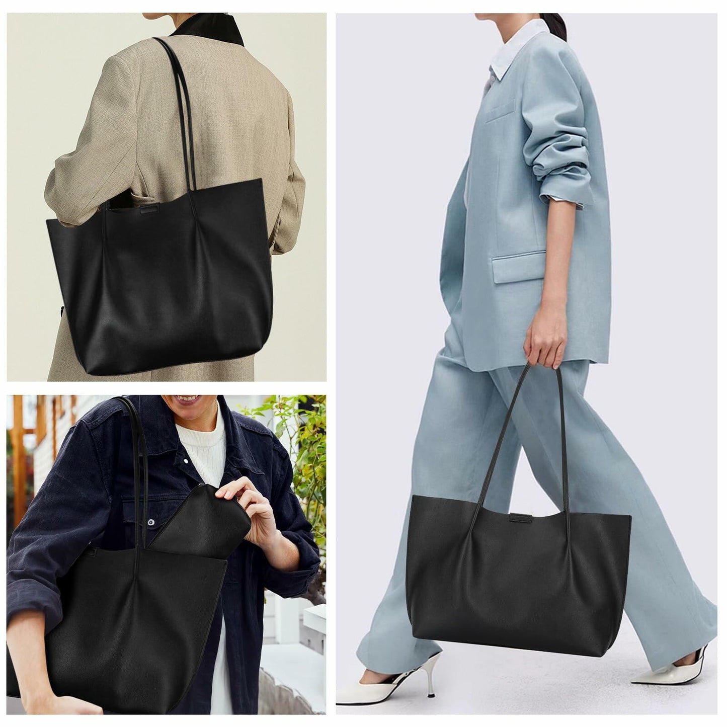 ZFZGFRCS Faux Leather Tote Bag Large Beige Handbag with Wallet