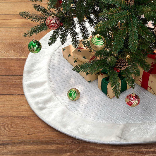 USILAND Christmas Tree Skirt White Faux Fur Rhombus Texture Size 32