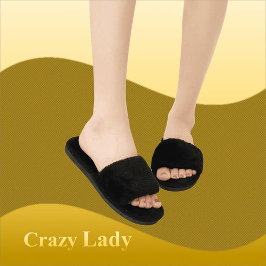 Crazy Lady Women's Fuzzy Fluffy Memory Foam House Slippers Black Size 38
